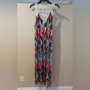 Felicity & Coco Lace Top Maxi Dress in Pink and Teal